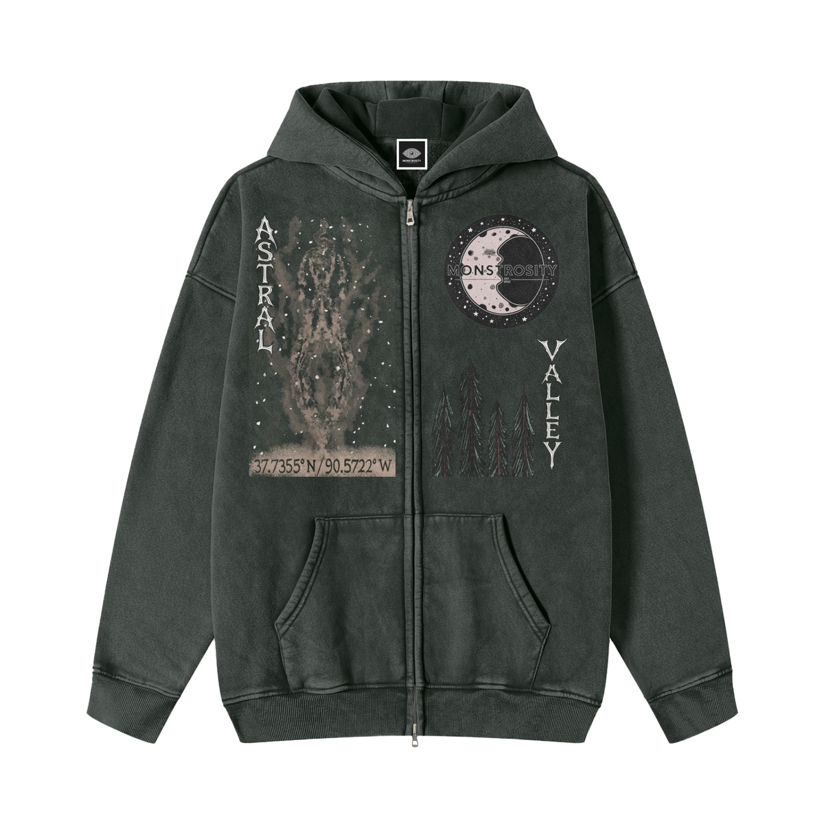 Astral Valley Snow Washed Zip-Through Fleece Hoodie