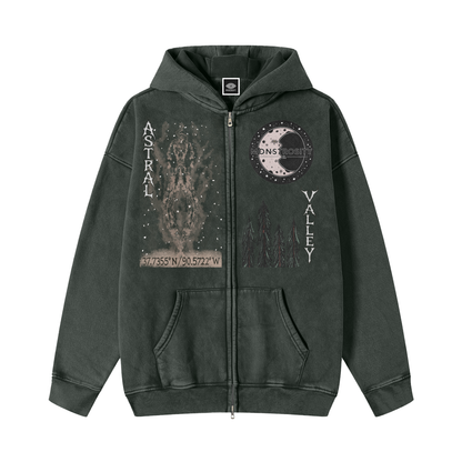 Astral Valley Snow Washed Zip-Through Fleece Hoodie